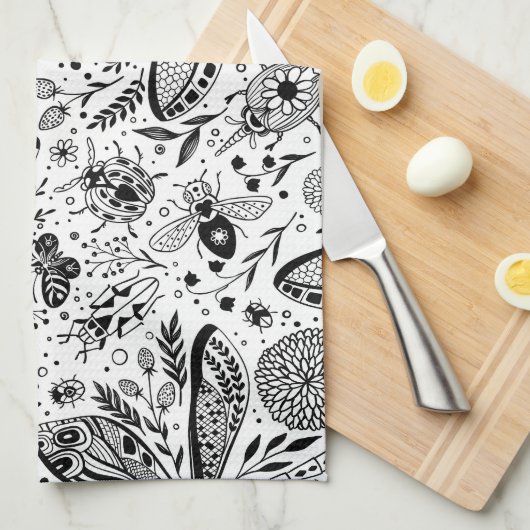 Linge De Cuisine Bugs de Doodle sur bleu foncé (Quart Plié)