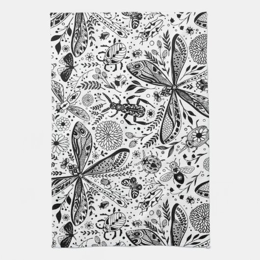 Linge De Cuisine Bugs de Doodle sur bleu foncé (Vertical)