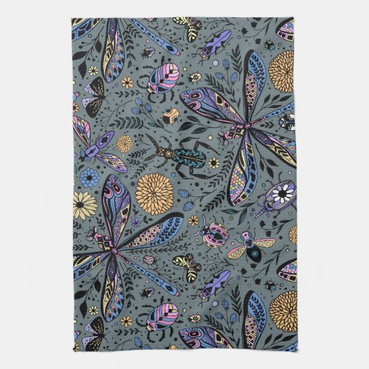 Linge De Cuisine Bugs de Doodle sur le gris de latte (Vertical)