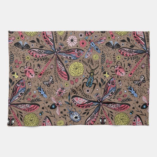 Linge De Cuisine Bugs de Doodle sur mocha brown (Horizontal)