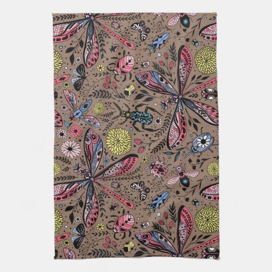 Linge De Cuisine Bugs de Doodle sur mocha brown (Vertical)