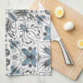 Linge De Cuisine Bugs, noir et bleu (Quart Plié)