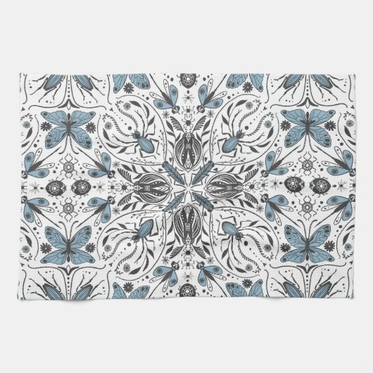 Linge De Cuisine Bugs, noir et bleu (Horizontal)