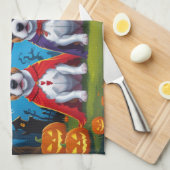 Linge De Cuisine Bull Terrier Chiens Citrouille Halloween Funny (Quart Plié)