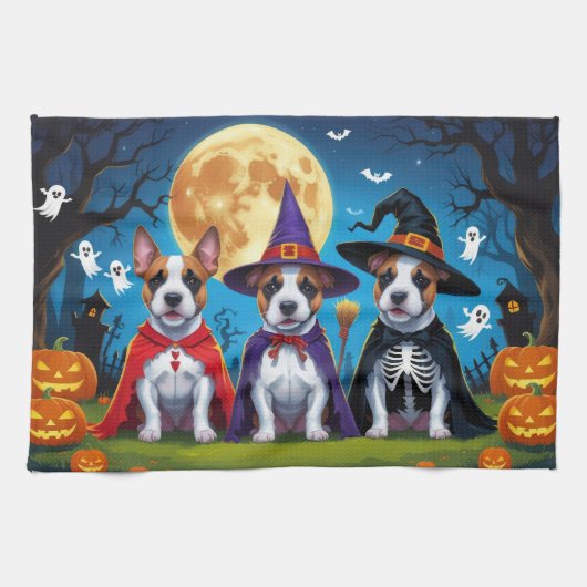 Linge De Cuisine Bull Terrier Chiens Citrouille Halloween Funny (Horizontal)