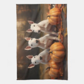 Linge De Cuisine Bull Terrier Chiot Automne Citrouille de plaisir (Vertical)