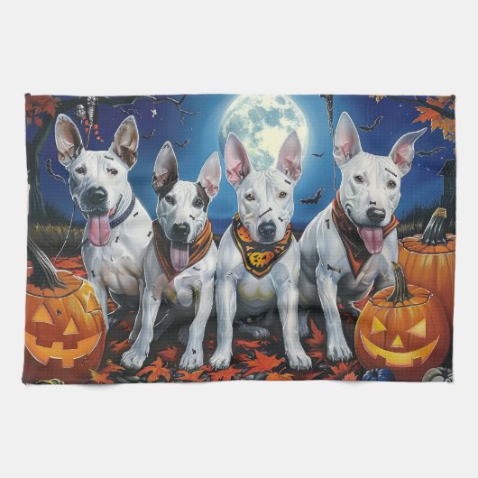 Linge De Cuisine Bull Terrier Halloween Éffrayant (Horizontal)