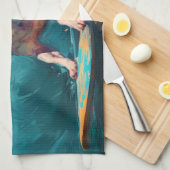 Linge De Cuisine Bull Terrier Plage Surf Peinture (Quart Plié)