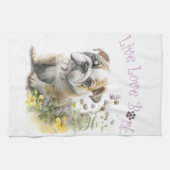 Linge De Cuisine Bulldog Chien Maman Florale (Horizontal)