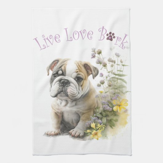 Linge De Cuisine Bulldog Chien Maman Florale (Vertical)