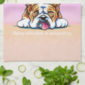 Linge De Cuisine Bulldog étant adorable rose off-Leash Art™ (Plié)