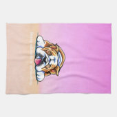 Linge De Cuisine Bulldog étant adorable rose off-Leash Art™ (Horizontal)
