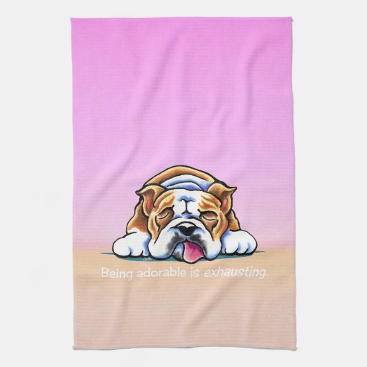 Linge De Cuisine Bulldog étant adorable rose off-Leash Art™ (Vertical)