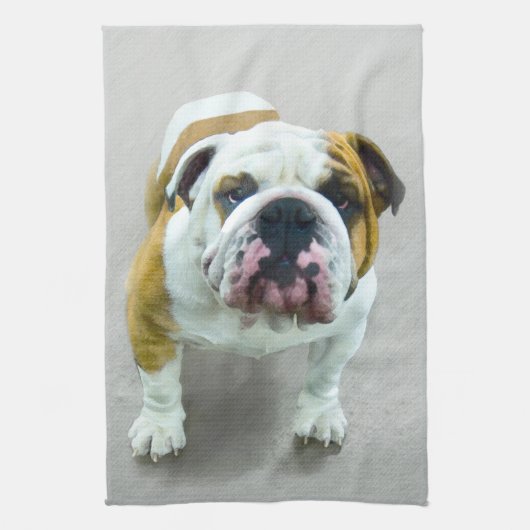Linge De Cuisine Bulldog Painting - Joli art original chien (Vertical)
