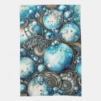 Linge De Cuisine Bulles et engrenages Steampunk à l'aquarelle