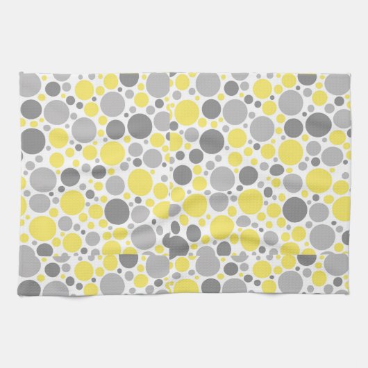 Linge De Cuisine Bulles grises et jaunes modernes (Horizontal)