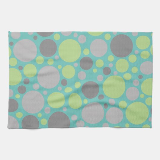 Linge De Cuisine Bulles vertes et grises modernes (Horizontal)