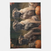 Linge De Cuisine Bullmastiff Chiot Automne Citrouille de plaisir (Vertical)