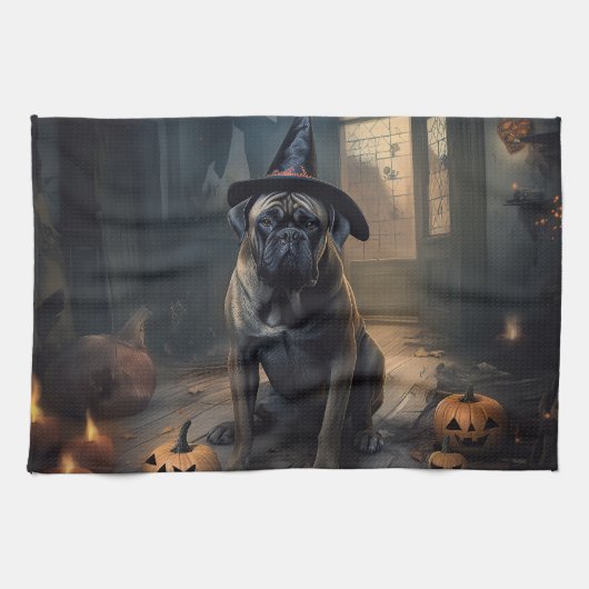 Linge De Cuisine Bullmastiff Citrouilles Halloween effrayant (Horizontal)