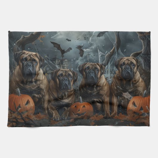 Linge De Cuisine Bullmastiff Halloween nuit chien délice (Horizontal)