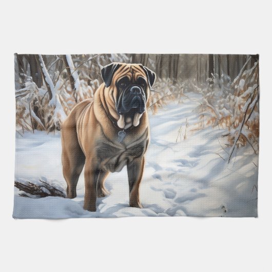 Linge De Cuisine Bullmastiff Laisser neiger Noël (Horizontal)