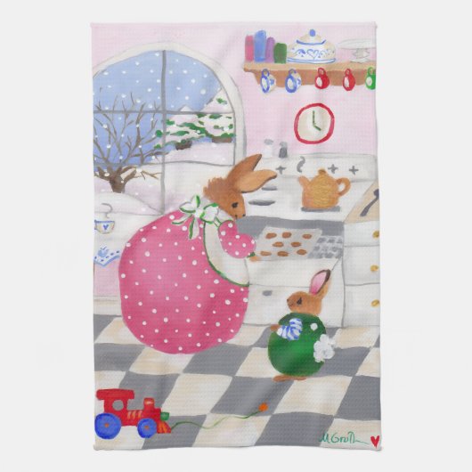 Linge De Cuisine Bunny Baking Cookies Kitchen Towel (Vertical)