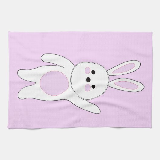 Linge De Cuisine Bunny. Blanc et rose. (Horizontal)