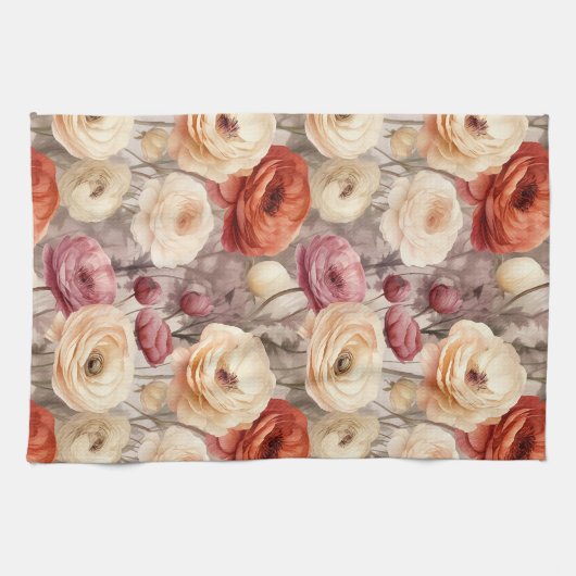 Linge De Cuisine Burgundy Crème Fleurs de Printemps Mariage (Horizontal)