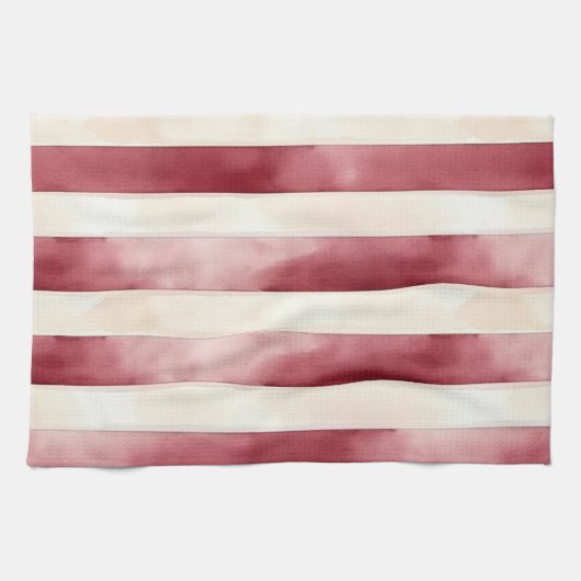 Linge De Cuisine Burgundy Crème rayures (Horizontal)