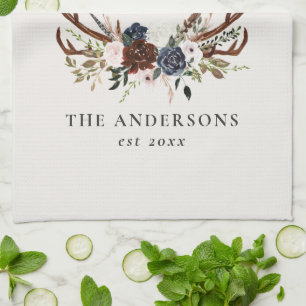Linge De Cuisine burgundy marine stag aquarelle florale élégant bai
