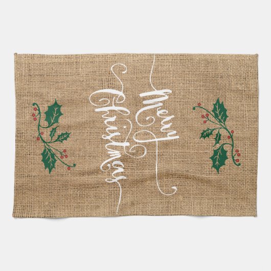Linge De Cuisine Burlap Texture Joyeux Noël (Horizontal)
