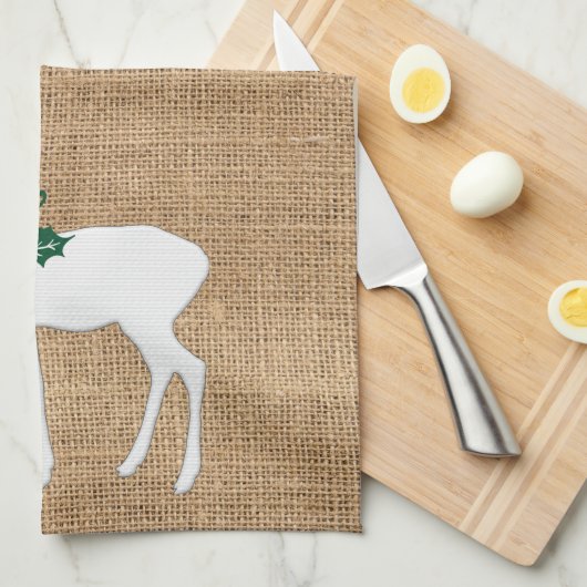 Linge De Cuisine Burlap Texture Joyeux Noël avec rennes (Quart Plié)