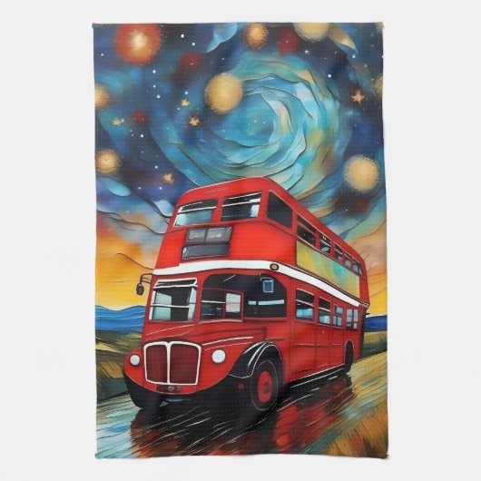 Linge De Cuisine Bus Red Double Decker La Nuit Étoile, (Vertical)