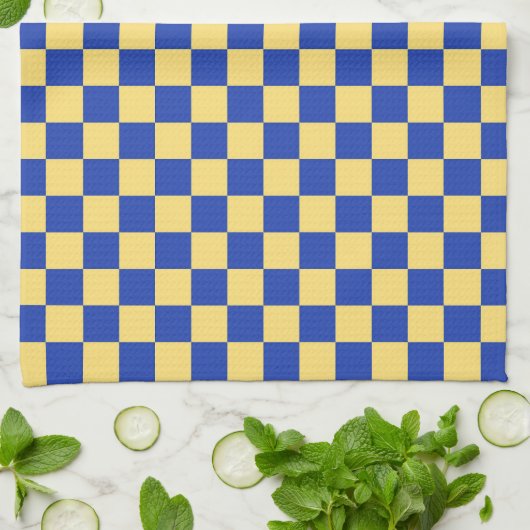 Linge De Cuisine Butter yellow and blue checkered board pattern (Plié)