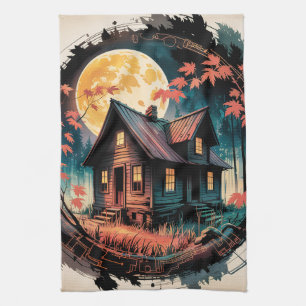 Linge De Cuisine Cabane au clair de lune Forêt japonaise Art (3)