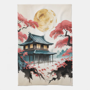 Linge De Cuisine Cabane au clair de lune Forêt japonaise Art (5)