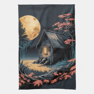 Linge De Cuisine Cabane au clair de lune Forêt japonaise Art (6)