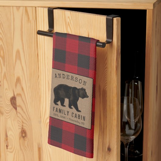Linge De Cuisine Cabine de famille Ours Rouge Buffalo Plaid Burlap (Pliage en tiers)