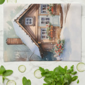 Linge De Cuisine Cabine de Noël en paysage enneigé (Plié)