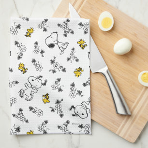 Linge De Cuisine cacahuètes   Snoopy & Woodstock B&W Flower Motif