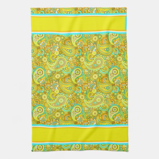Linge De Cuisine cachemire jaune turquoise (Vertical)