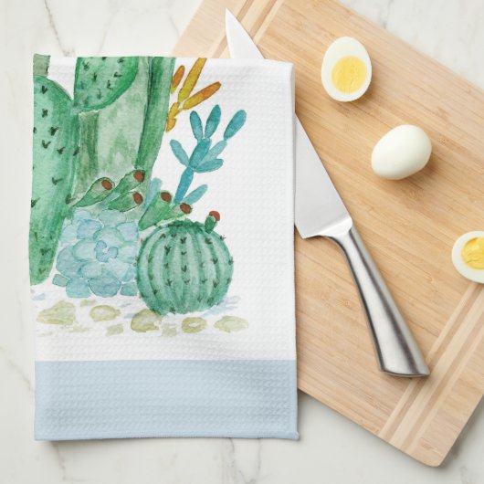 Linge De Cuisine Cactus, aquarelle (Quart Plié)