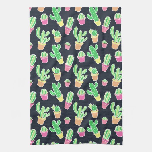 Linge De Cuisine Cactus au néon d'aquarelle dans le motif de pots (Vertical)