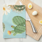 Linge De Cuisine Cactus, fleurs roses : décor clair (Quart Plié)