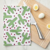 Linge De Cuisine Cactus illustré et motif de fleurs rose (Quart Plié)