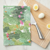 Linge De Cuisine Cactus peint à la main : Vert désert (Quart Plié)