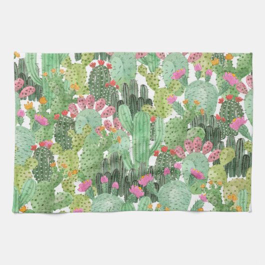 Linge De Cuisine Cactus peint à la main : Vert désert (Horizontal)