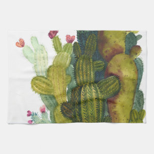 Linge De Cuisine Cactus, succulents : aquarelle vintage.