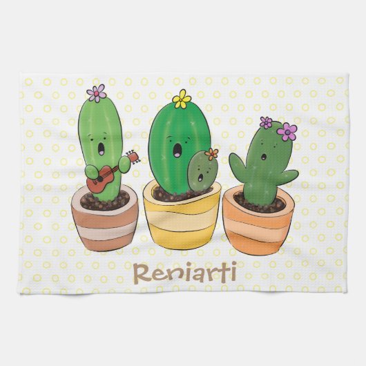 Linge De Cuisine Cactus trio chantante mignonne dessin animé (Horizontal)