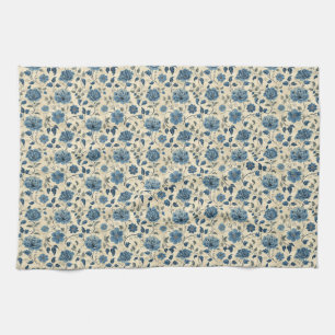 Linge De Cuisine Cadeau d'anniversaire Floral bleu et beige sans